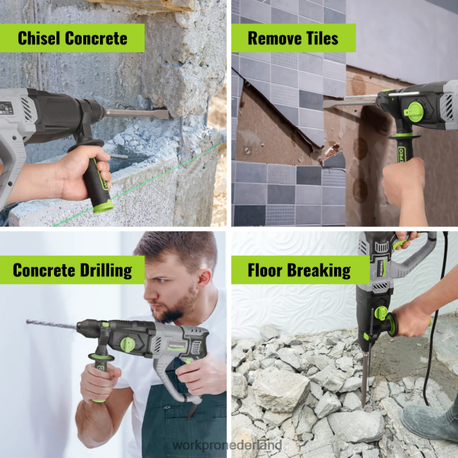 hulpmiddel WORKPRO 7,5 ampère 1-1/4 inch premium sds-plus boorhamer, lichtgewicht versie met snoer bruikbaar 4NVZH8178