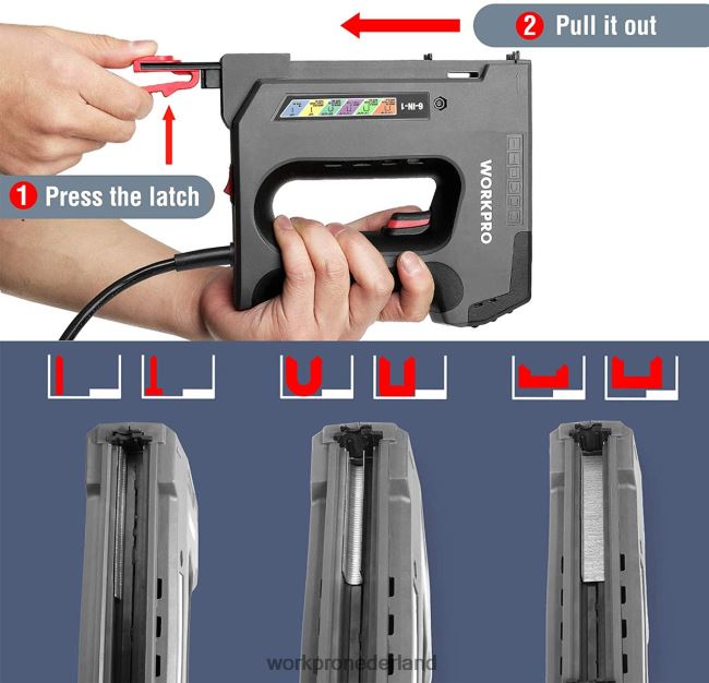 hulpmiddel WORKPRO 110v 6 in 1 elektrische nietmachine-tacker voor doe-het-zelf-project van houtbewerking bruikbaar 4NVZH8167