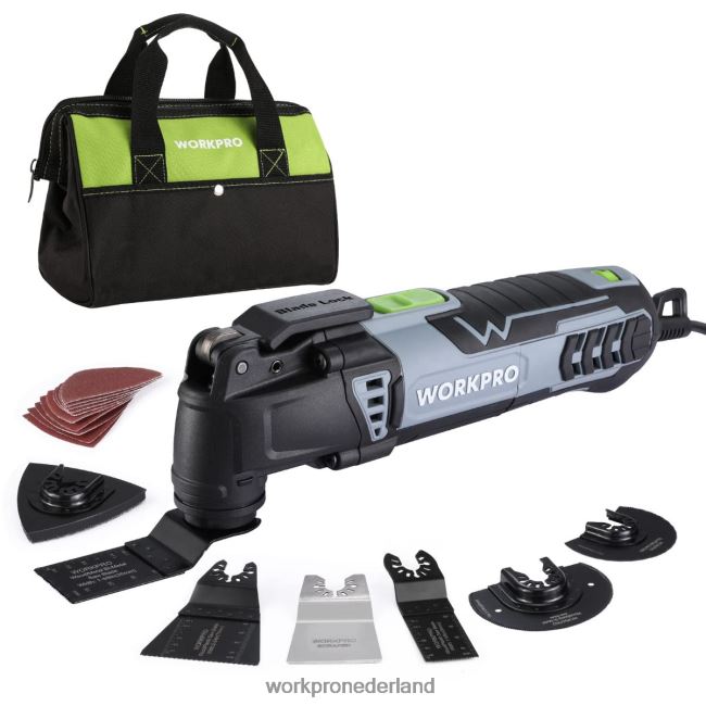 hulpmiddel WORKPRO Vervangbare oscillerende zaag van 3,0 ampère met snoer, snelsluiting, 7 variabele snelheden, 3 oscillatiehoeken, 17 stuks zaagaccessoires en draagtas bruikbaar 4NVZH8230