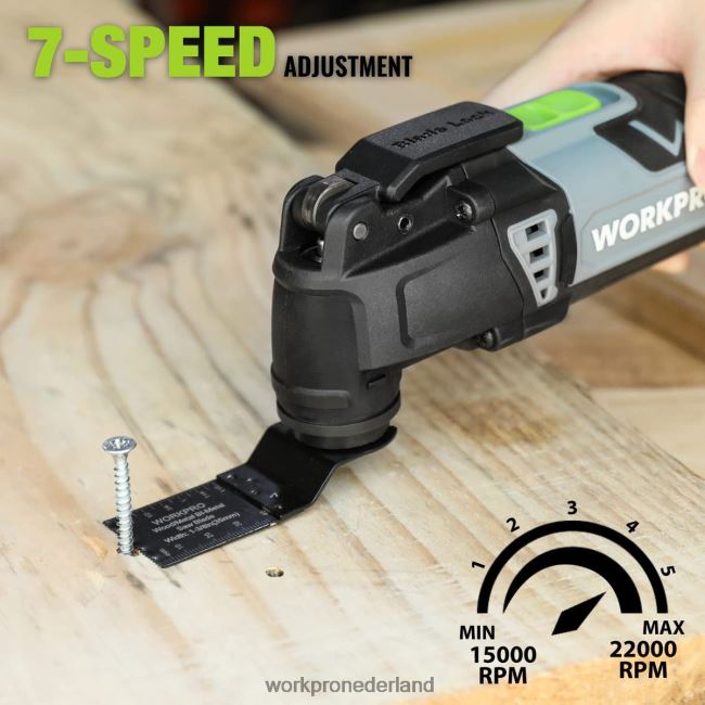 hulpmiddel WORKPRO Vervangbare oscillerende zaag van 3,0 ampère met snoer, snelsluiting, 7 variabele snelheden, 3 oscillatiehoeken, 17 stuks zaagaccessoires en draagtas bruikbaar 4NVZH8230