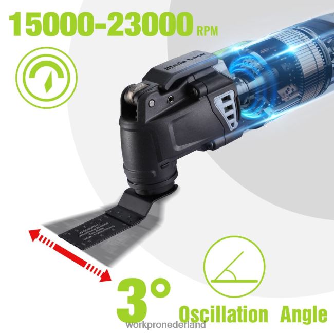 hulpmiddel WORKPRO Vervangbare oscillerende zaag van 3,0 ampère met snoer, snelsluiting, 7 variabele snelheden, 3 oscillatiehoeken, 17 stuks zaagaccessoires en draagtas bruikbaar 4NVZH8230