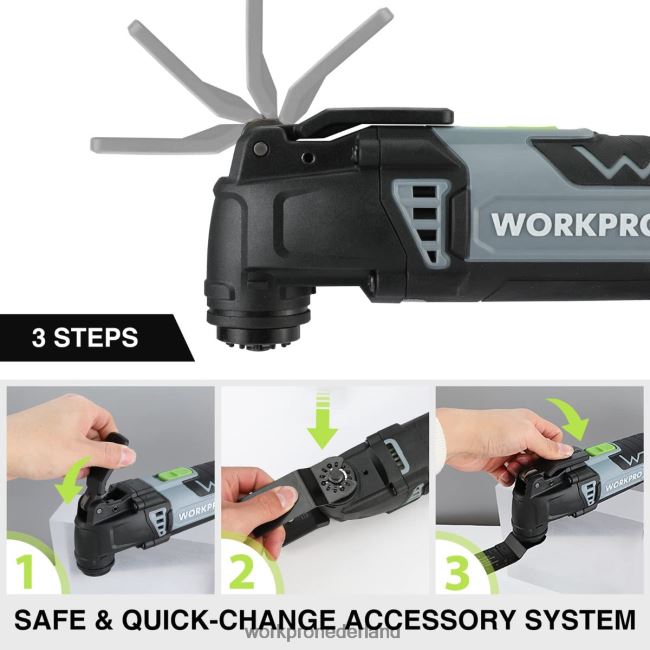 hulpmiddel WORKPRO Vervangbare oscillerende zaag van 3,0 ampère met snoer, snelsluiting, 7 variabele snelheden, 3 oscillatiehoeken, 17 stuks zaagaccessoires en draagtas bruikbaar 4NVZH8230