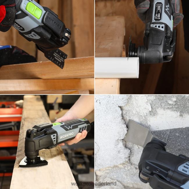 hulpmiddel WORKPRO Vervangbare oscillerende zaag van 3,0 ampère met snoer, snelsluiting, 7 variabele snelheden, 3 oscillatiehoeken, 17 stuks zaagaccessoires en draagtas bruikbaar 4NVZH8230