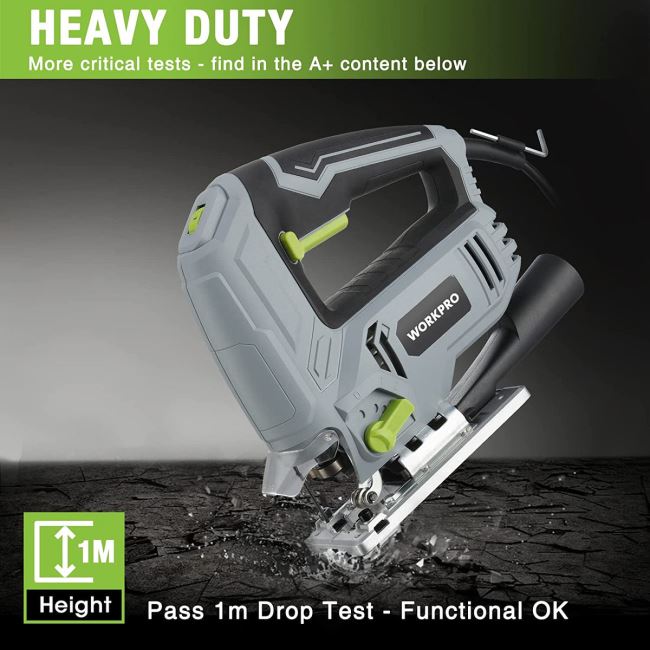hulpmiddel WORKPRO decoupeerzaag, 5 ampère 3000 spm, decoupeerzaagmachine met snoer, elektrische doorslijpmachine voor het zagen van hout, metaal en kunststof, 7 bladen morden 4NVZH8242