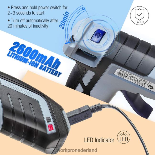 hulpmiddel WORKPRO Draadloos smeltsnel voorverwarmend mini-lijmpistool met 20 stuks premium lijmstift blauw/roze 4NVZH8163