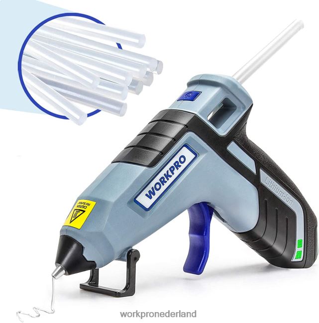 hulpmiddel WORKPRO Draadloos smeltsnel voorverwarmend mini-lijmpistool met 20 stuks premium lijmstift blauw/roze 4NVZH8163