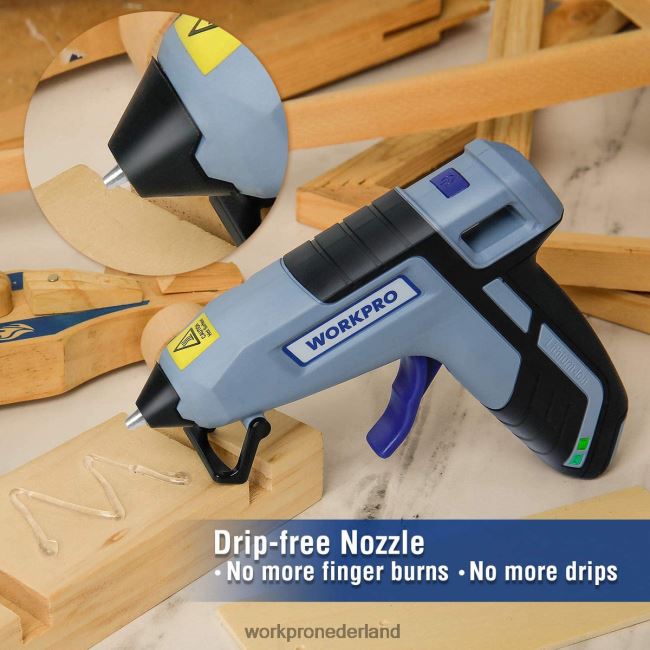 hulpmiddel WORKPRO Draadloos smeltsnel voorverwarmend mini-lijmpistool met 20 stuks premium lijmstift blauw/roze 4NVZH8163
