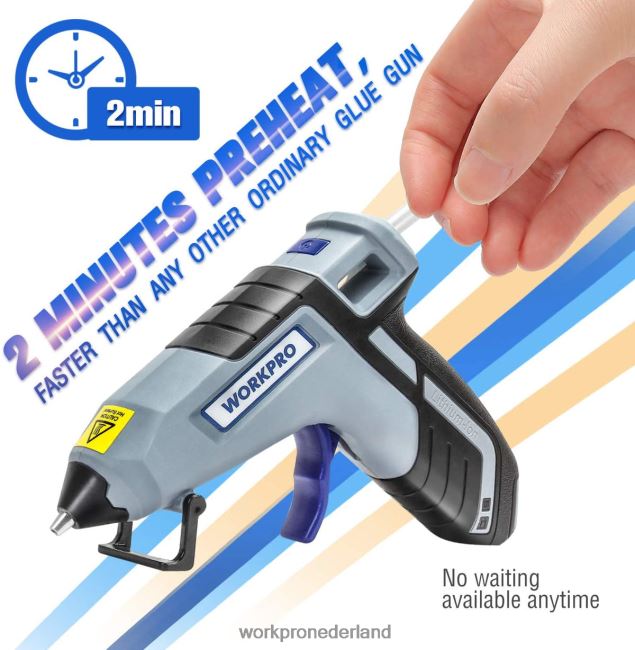 hulpmiddel WORKPRO Draadloos smeltsnel voorverwarmend mini-lijmpistool met 20 stuks premium lijmstift blauw/roze 4NVZH8163