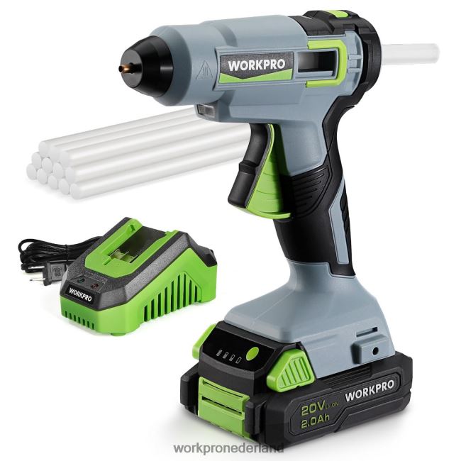 hulpmiddel WORKPRO draadloze lijmpistoolset met 12 stuks lijmsticks, 20v 2,0 ah li-ionbatterij bruikbaar 4NVZH8165
