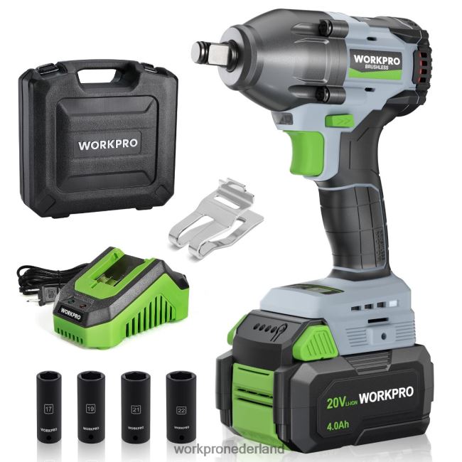 hulpmiddel WORKPRO 20V accu-slagmoersleutel, met 4,0 Ah accu, snellader, 4 slagdoppen en opbergkoffer morden 4NVZH8188