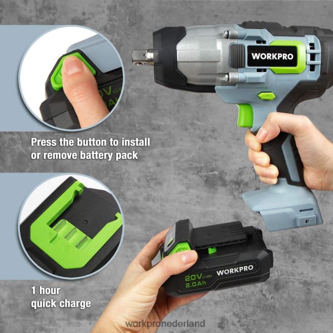 hulpmiddel WORKPRO Accu-slagmoersleutel van 20 V met snellader-riemclip voor gemakkelijk dragen morden 4NVZH8187
