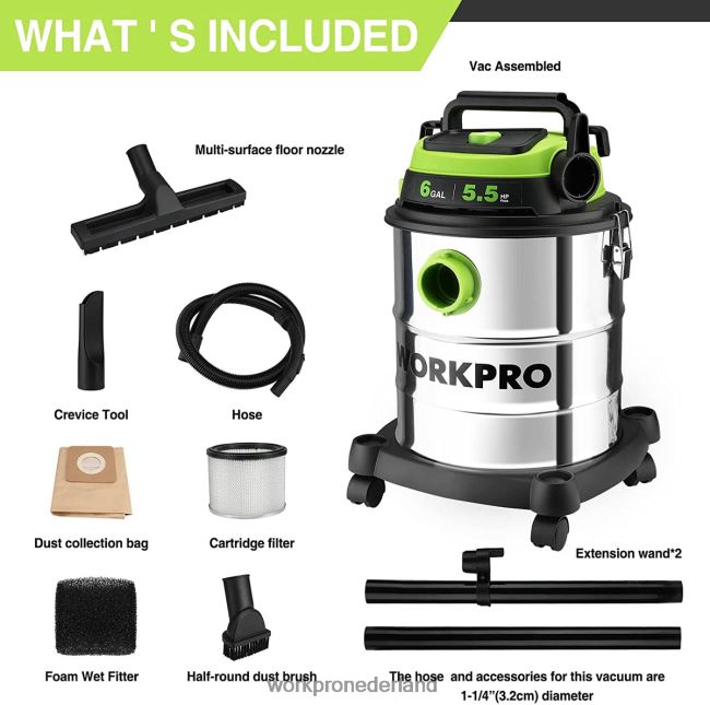 hulpmiddel WORKPRO 6 gallon nat/droog winkelstofzuiger met hepa-filter, slang en accessoires voor stofafzuiging thuis/op de werkplek morden 4NVZH8213