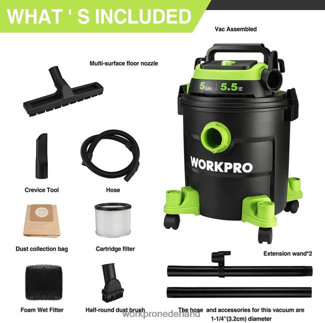 hulpmiddel WORKPRO Winkelstofzuiger van 5 gallon, winkelstofzuiger van 5,5 pk met hepa-filter, slang en accessoires morden 4NVZH8214