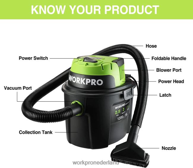 hulpmiddel WORKPRO nat/droog stofzuiger 2,5 gallon 3 piek pk, draagbare winkelstofzuiger voor thuis bruikbaar 4NVZH8216