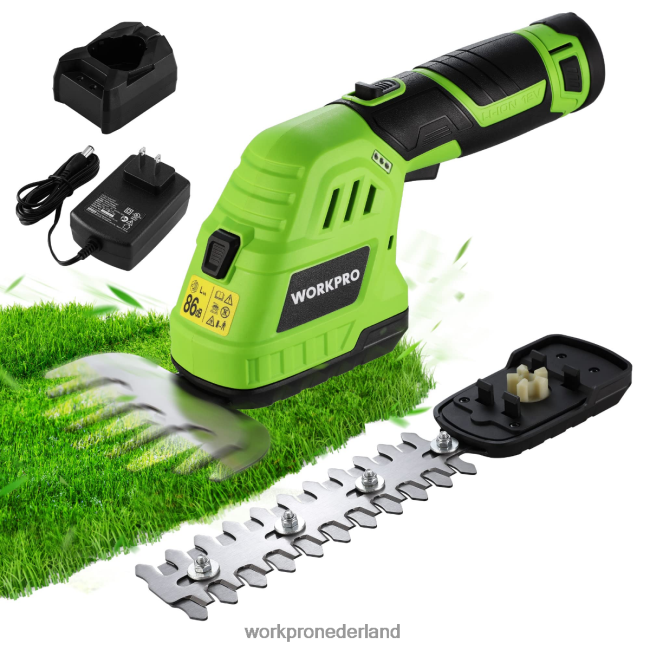 hulpmiddel WORKPRO 2-in-1 12V elektrische draadloze grasheggenschaar en draagbare struikenschaar, met 2,0 Ah oplaadbare lithium-ionbatterij en snellader voor 1 uur morden 4NVZH8301