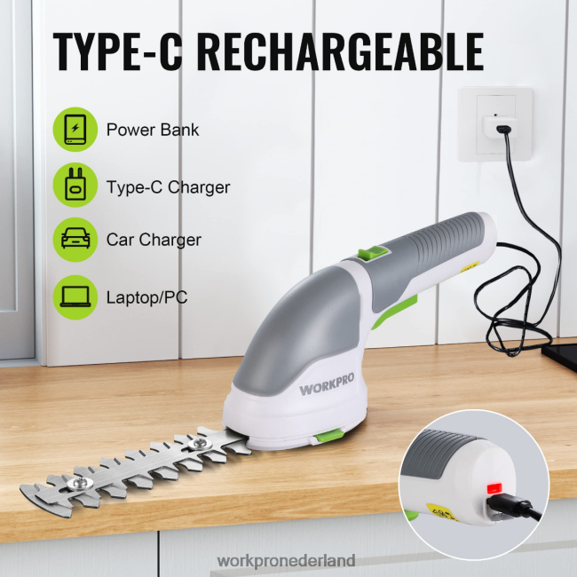 hulpmiddel WORKPRO 2-in-1 draagbare 3,6 V elektrische draadloze struikenschaar, heggenschaar/grasmaaier roze/groen/wit 4NVZH8268