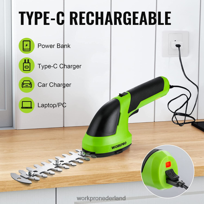 hulpmiddel WORKPRO 2-in-1 draagbare 7,2 V elektrische draadloze struikenschaar, heggenschaar/grasmaaier roze/groen/wit 4NVZH8269