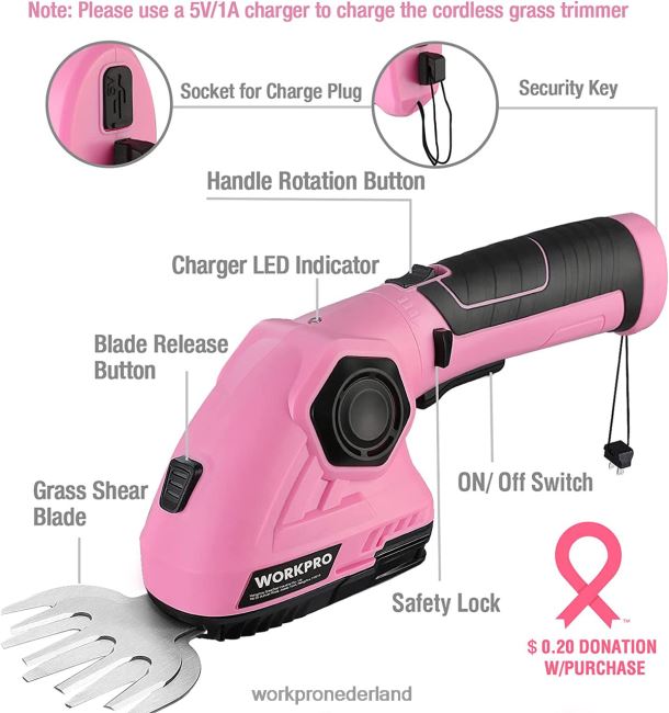 hulpmiddel WORKPRO 2 in 1 draagbare heggenschaar 7,2 V elektrische grastrimmer/heggenschaar roze 4NVZH8266
