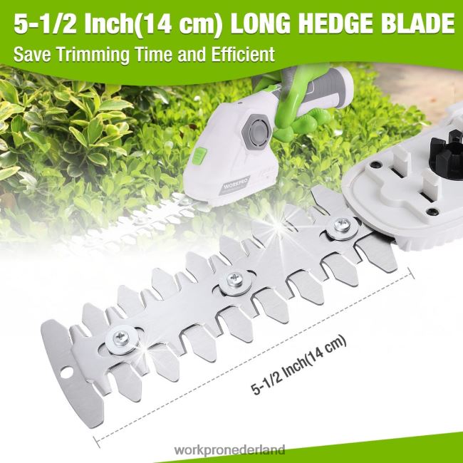 hulpmiddel WORKPRO draadloze grasschaar en struikenschaar 2 in 1 draagbare heggenschaar 7,2 V elektrische grastrimmer heggenschaar groen Wit 4NVZH8297