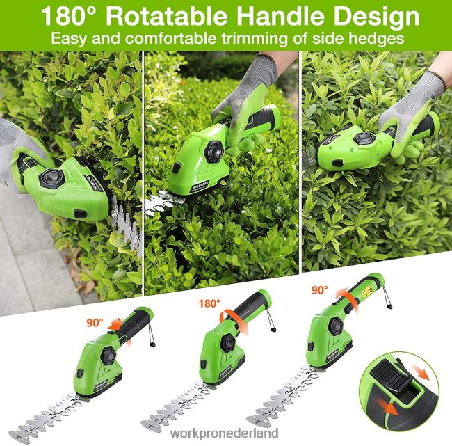 hulpmiddel WORKPRO draadloze grasschaar en struikenschaar 2 in 1 draagbare heggenschaar 7,2 V elektrische grastrimmer heggenschaar groen Wit 4NVZH8297