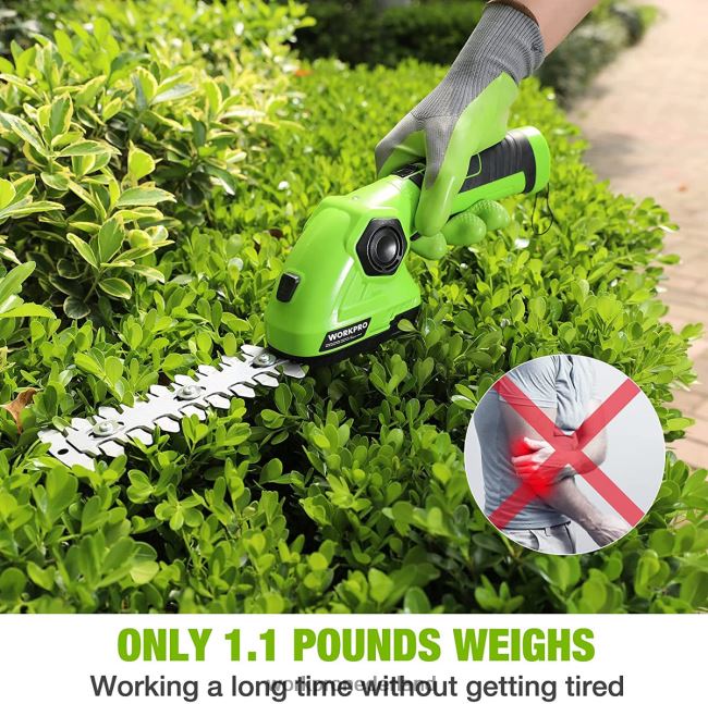 hulpmiddel WORKPRO draadloze grasschaar en struikenschaar 2 in 1 draagbare heggenschaar 7,2 V elektrische grastrimmer heggenschaar groen Wit 4NVZH8297