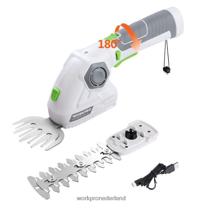 hulpmiddel WORKPRO draadloze grasschaar en struikenschaar 2 in 1 draagbare heggenschaar 7,2 V elektrische grastrimmer heggenschaar groen Wit 4NVZH8297