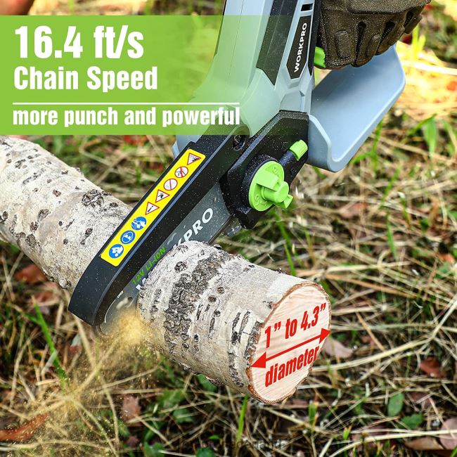 hulpmiddel WORKPRO mini-kettingzaag, draadloze elektrische compacte kettingzaag met 2 accu's, vervangend zaagblad en ketting nieuw 4NVZH8291