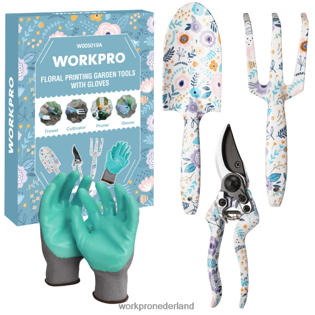 hulpmiddel WORKPRO 4-delige aluminium tuingereedschapset wit/roze 4NVZH8285