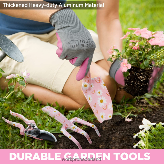 hulpmiddel WORKPRO 5-delige aluminium tuingereedschapset voor zwaar gebruik wit/roze 4NVZH8284