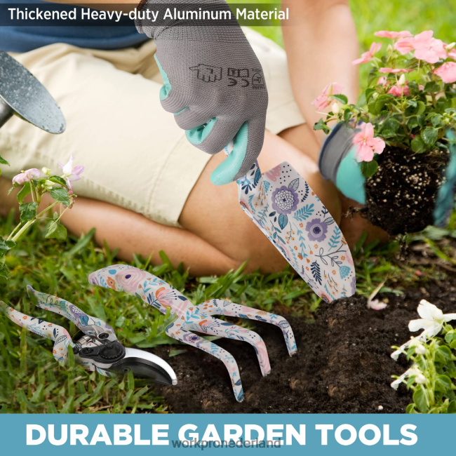 hulpmiddel WORKPRO 5-delige aluminium tuingereedschapset voor zwaar gebruik wit/roze 4NVZH8284