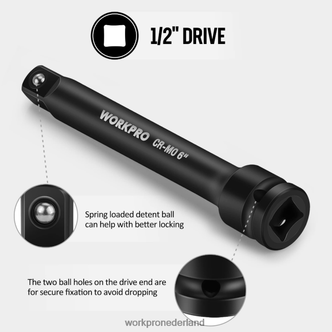 hulpmiddel WORKPRO 3-delige 3, 6, 8 inch 1/2-inch impactverlengingssets met dopsleutels bruikbaar 4NVZH8202
