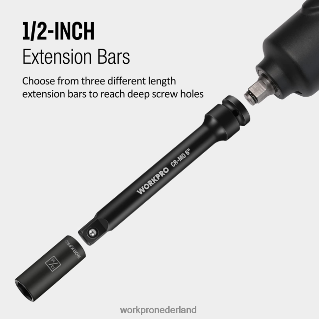 hulpmiddel WORKPRO 3-delige 3, 6, 8 inch 1/2-inch impactverlengingssets met dopsleutels bruikbaar 4NVZH8202