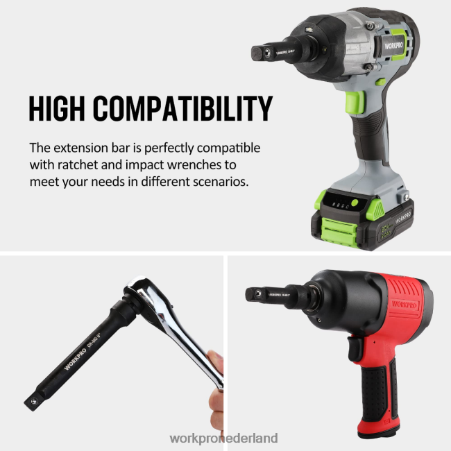 hulpmiddel WORKPRO 3-delige 3, 6, 8 inch 1/2-inch impactverlengingssets met dopsleutels bruikbaar 4NVZH8202