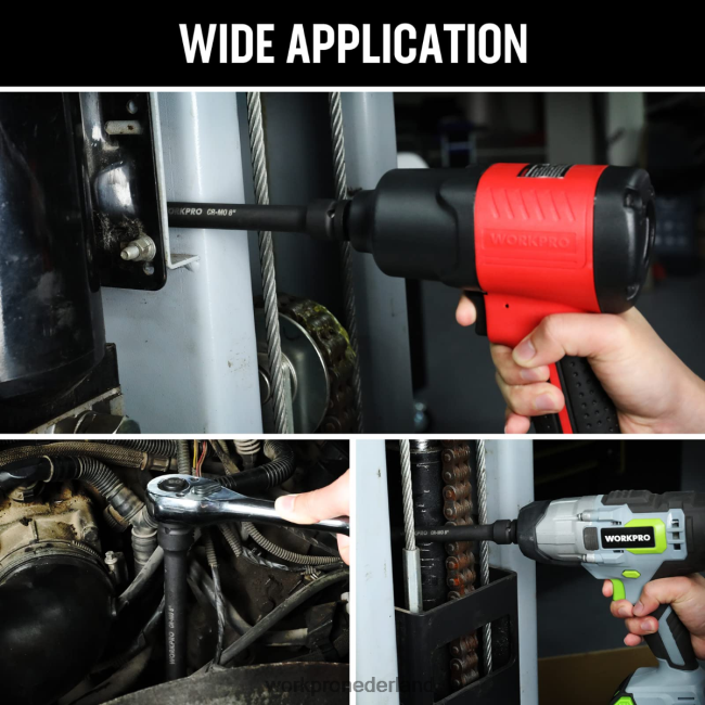 hulpmiddel WORKPRO 3-delige 3, 6, 8 inch 1/2-inch impactverlengingssets met dopsleutels bruikbaar 4NVZH8202