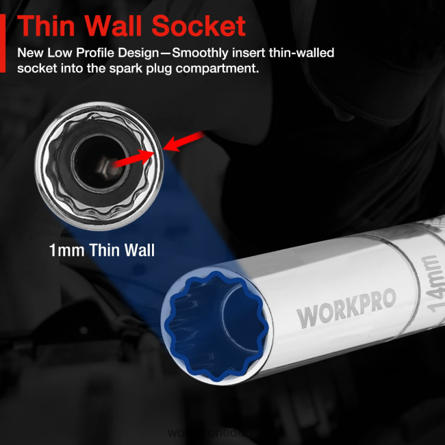 hulpmiddel WORKPRO 3 stuks-14 mm dunne wandcontactdoos met 6- en 10-inch verlengstukkenmagnetische draaibare bougiedopset behulpzaam 4NVZH8143