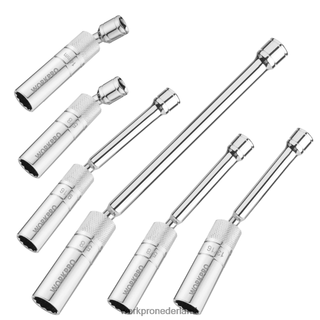 hulpmiddel WORKPRO 6 stuks - 9/16-inch, 5/8-inch, 13/16-inch, 14 mm dunne wandcontactdozen met 4, 6, 11-inch verlengstukken magnetische draaibare bougiedopset nieuw 4NVZH8139