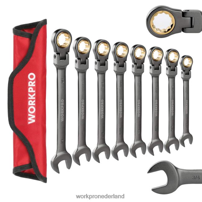 hulpmiddel WORKPRO 8-delige ringratelsleutelset met flexibele kop en organizertas bruikbaar 4NVZH886