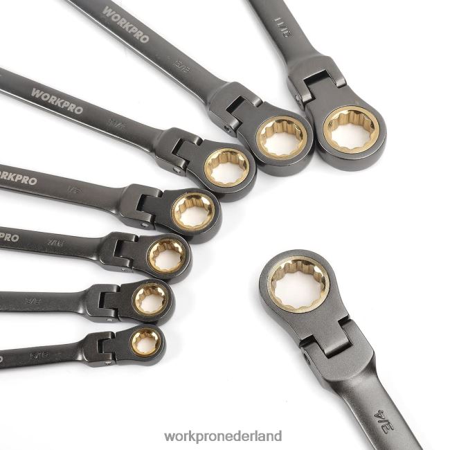 hulpmiddel WORKPRO 8-delige ringratelsleutelset met flexibele kop en organizertas bruikbaar 4NVZH886
