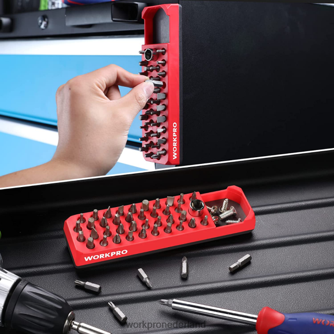 hulpmiddel WORKPRO magnetische hex 39-gaats schroevendraaier boor organizer voor 1/4 inch hex bit & drive bit adapter rood blauw 4NVZH8132