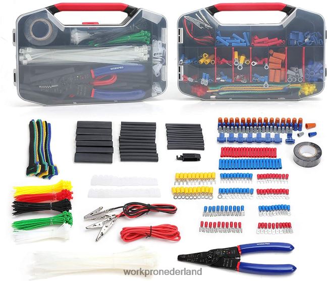 hulpmiddel WORKPRO 582 stuks krimpterminals draadconnectoren krimpkous elektrische reparatieset met draadknipperstripper bruikbaar 4NVZH8152