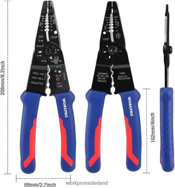 hulpmiddel WORKPRO 8-inch draadstripper, multitool draadknipper voor strippen, snijden en krimpen bruikbaar 4NVZH8158