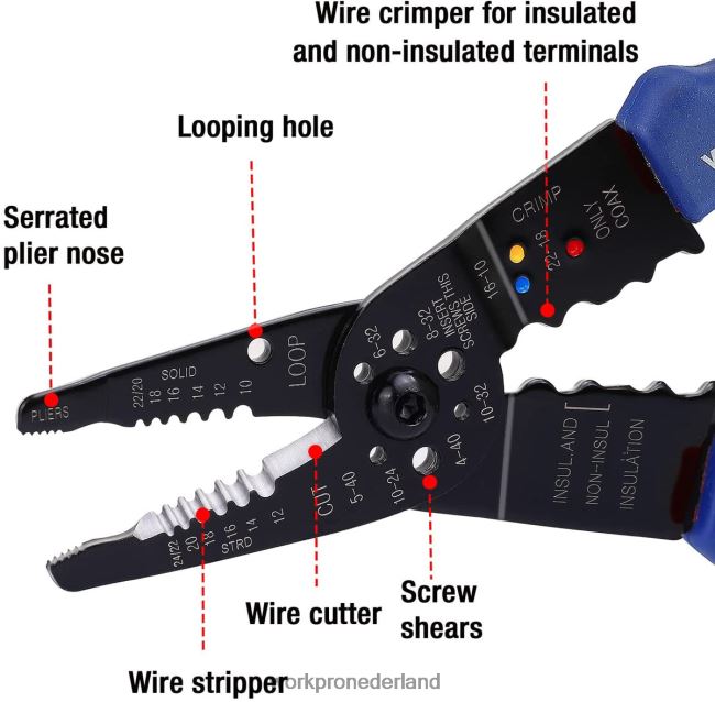 hulpmiddel WORKPRO 8-inch draadstripper, multitool draadknipper voor strippen, snijden en krimpen bruikbaar 4NVZH8158