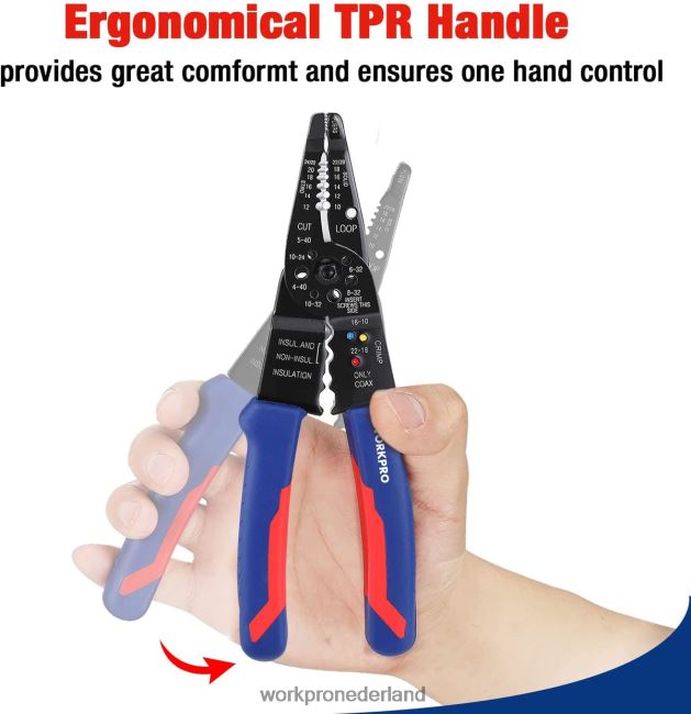 hulpmiddel WORKPRO 8-inch draadstripper, multitool draadknipper voor strippen, snijden en krimpen bruikbaar 4NVZH8158