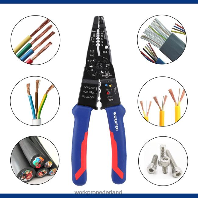 hulpmiddel WORKPRO 8-inch draadstripper, multitool draadknipper voor strippen, snijden en krimpen bruikbaar 4NVZH8158