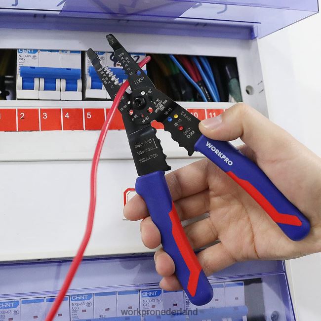 hulpmiddel WORKPRO 8-inch draadstripper, multitool draadknipper voor strippen, snijden en krimpen bruikbaar 4NVZH8158