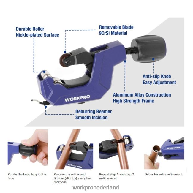 hulpmiddel WORKPRO Buizensnijder, 1/8 tot 1-1/8 inch buissnijder, zware pijpsnijder voor dunne koperen pvc-aluminiumbuizen bruikbaar 4NVZH8153