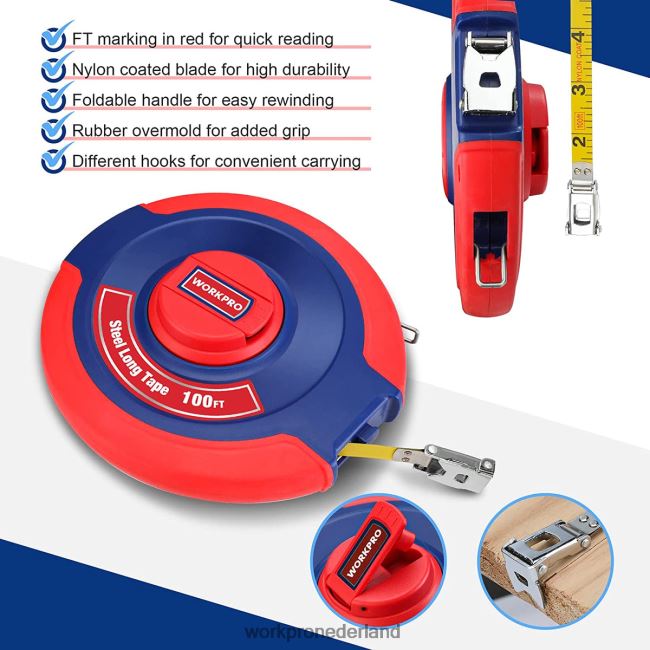 hulpmiddel WORKPRO 30 meter meetlint, gesloten haspel stalen lange meetlint met opvouwbare handgreep, schokbestendige behuizing nieuw 4NVZH8106