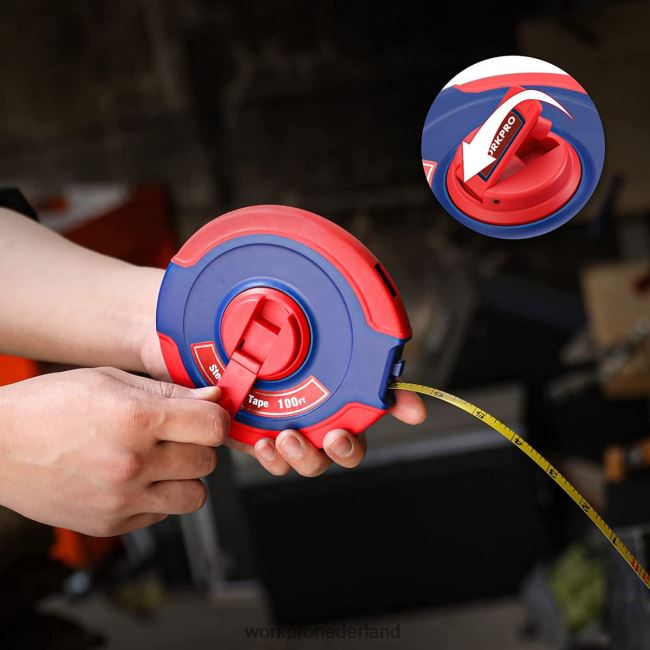 hulpmiddel WORKPRO 30 meter meetlint, gesloten haspel stalen lange meetlint met opvouwbare handgreep, schokbestendige behuizing nieuw 4NVZH8106