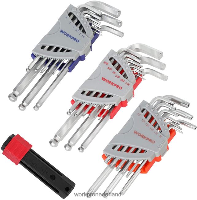 hulpmiddel WORKPRO 27-delige inbussleutelset met lange arm en kogelkop voor uitstekende grip en koppeloverdracht bruikbaar 4NVZH862