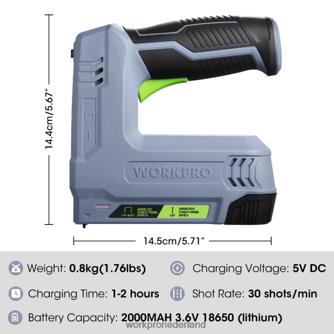 hulpmiddel WORKPRO 3,6 V 2,0 Ah accu-aangedreven elektrisch draadloos 2-in-1 niet- en spijkerpistool roze/grijs 4NVZH8265